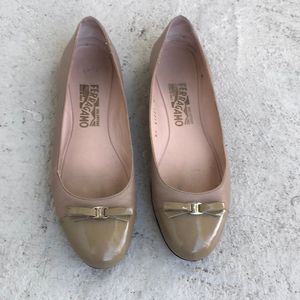 Salvatore Ferragamo Tan Flats with Gold Detail